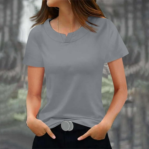 Tshirt Women Women's Fashionable Casual Solid Color Short Sleeved Round Neck T-shirt Top