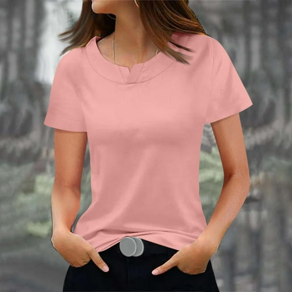 Tshirt Women Women's Fashionable Casual Solid Color Short Sleeved Round Neck T-shirt Top