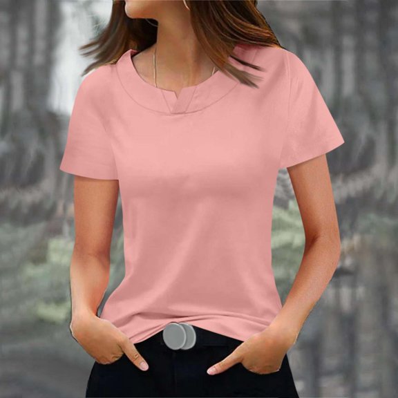 Tshirt Women Women's Fashionable Casual Solid Color Short Sleeved Round Neck T-shirt Top