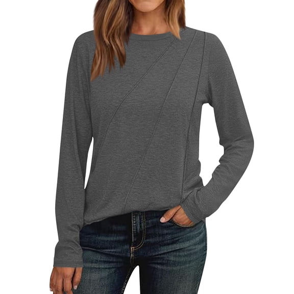 Tshirt Women Women's Long Sleeve Shirt Pleated Round Neck Casual Loose Fashion Tops