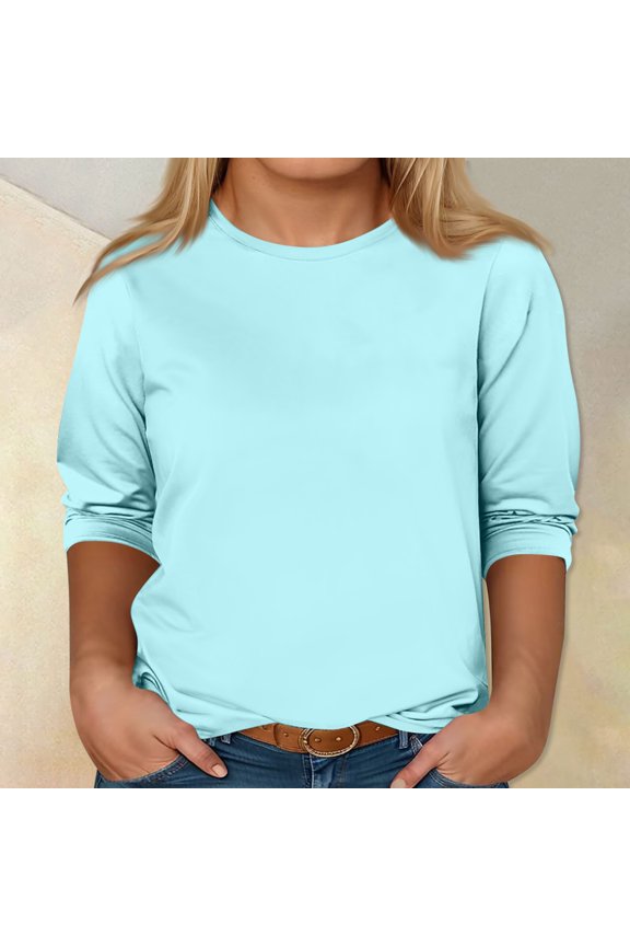 Tshirt Women Women's Plus-size Model O-neck 3/4 Sleeve Solid Color Top
