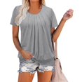 thumbnail image 1 of Tshirt Women Women's Round Neck Solid Color Pleated Short Sleeved Casual T-shirt, 1 of 4