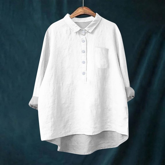 Tshirt Women Women's Shirt Blouse Long-sleeved With Buttons Solid Color Casual Hem Irregular Shirt Collar Top