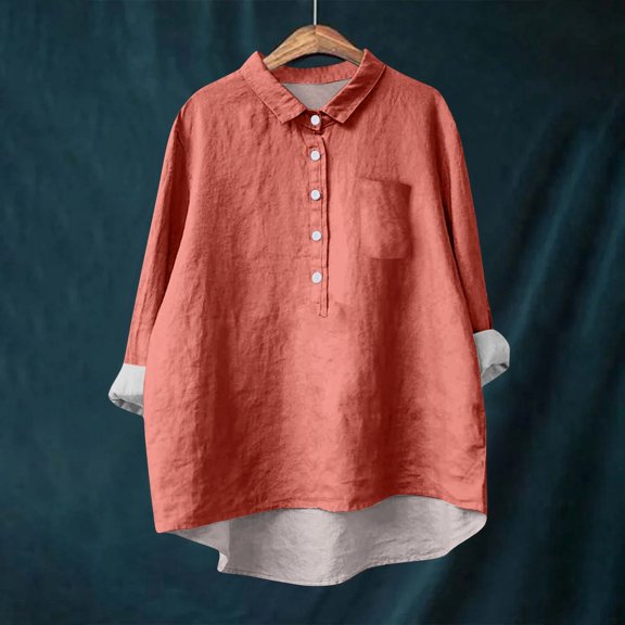 Tshirt Women Women's Shirt Blouse Long-sleeved With Buttons Solid Color Casual Hem Irregular Shirt Collar Top