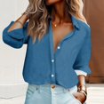 thumbnail image 1 of Tshirt Women Women's Shirt Blouse Solid Color Button Long Sleeve Casual Basic Shirt Collar Regular Top, 1 of 6