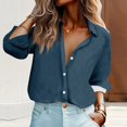 thumbnail image 1 of Tshirt Women Women's Shirt Blouse Solid Color Button Long Sleeve Casual Basic Shirt Collar Regular Top, 1 of 6