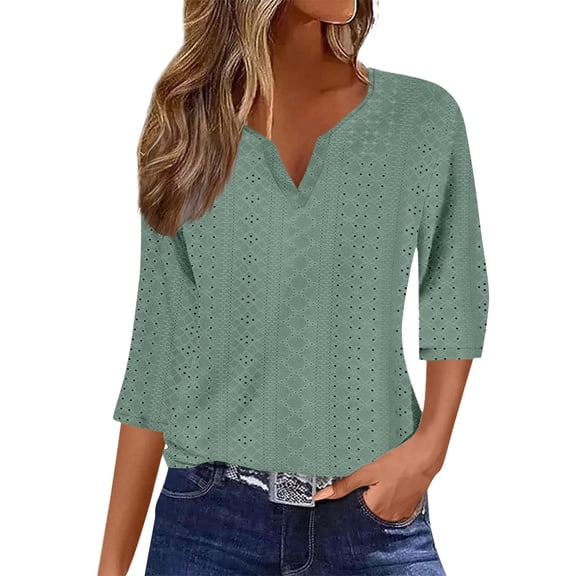 Tshirt Women Women's Solid Color V-Neck Boho 3/4 Sleeve T-Shirt Top