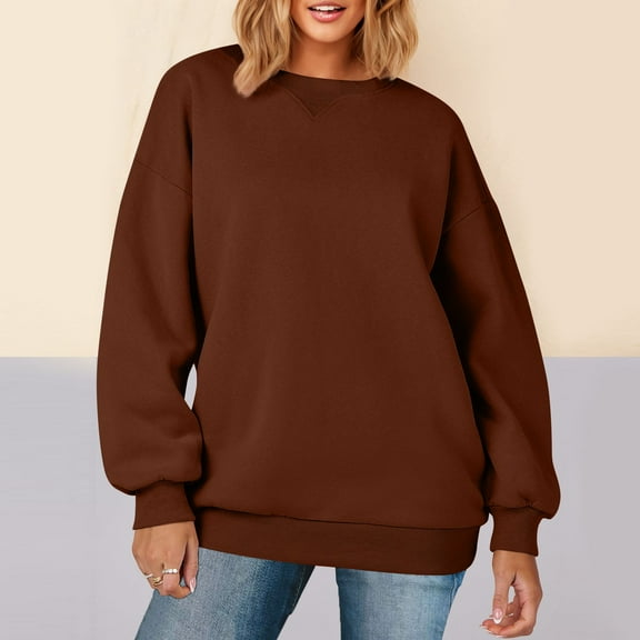 Tshirt Women Women's Sweatshirt Fashionable Solid Color Round Neck Long Sleeved Loose Sweatshirt