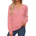 thumbnail image 1 of Tshirt Women Women's Tops Long Sleeve Cuffs Button-Up Shirt V Neck Casual Loose Tee Autumn Clothing, 1 of 4