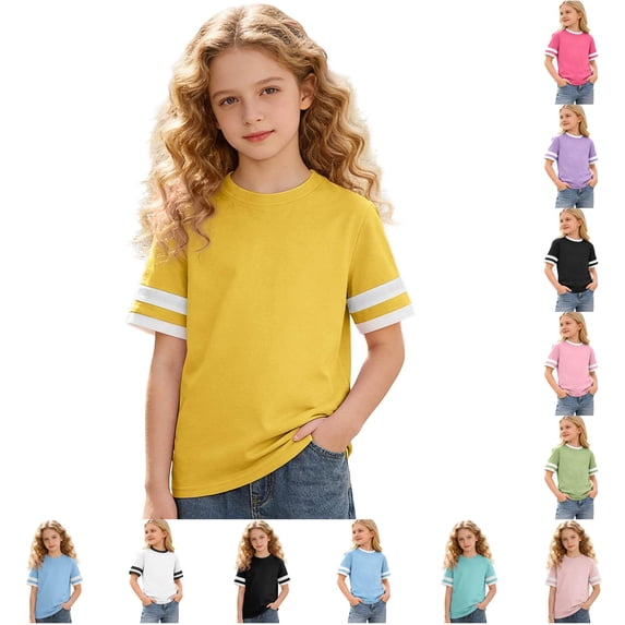 Tshirt for Girls Short Sleeve Crew Neck T Shirts Casual Base Kids Shirts 8-9 Years