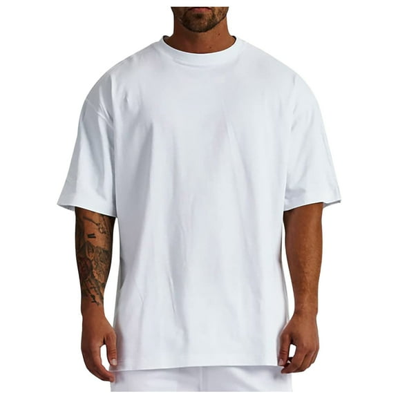 Tshirt for Men Summer Oversized Solid T Shirt Breathable Lightweight Short Sleeve Basic Versatile Top Graphic T Shirts for Man White S