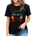 thumbnail image 1 of Tshirt for Women Caribbean Reggae Music Headphones Jamaican Pride One Love Casual Short-sleeved Tops Black 4X-Large, 1 of 4