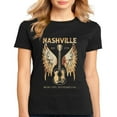 thumbnail image 1 of Tshirt for Women Guitar Tee Country Nashville Retro Graphic Casual Short Sleeve Tops Black X-Large, 1 of 4
