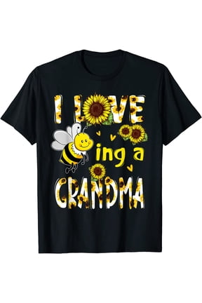 Tshirt for Women Mother's Day Gift I Love Being A Grandma Sunflower Bee Casual Short Sleeve Tops Black 2X-Large