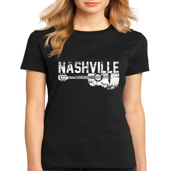 Tshirt for Women Nashville Musician Guitar Cool Country Music Lovers Casual Short Sleeve Tops Black X-Large