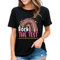 thumbnail image 1 of Tshirt for Women Rainbow Leopard Teacher Testing Day Shirt Test Day Rock The Test Casual Short-sleeved Tops Black Small, 1 of 4
