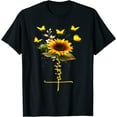 thumbnail image 1 of Tshirt for Women Vintage Faith Cross Sunflower Butterflies Flowers Christians Casual Short Sleeve Tops Black 4X-Large, 1 of 4