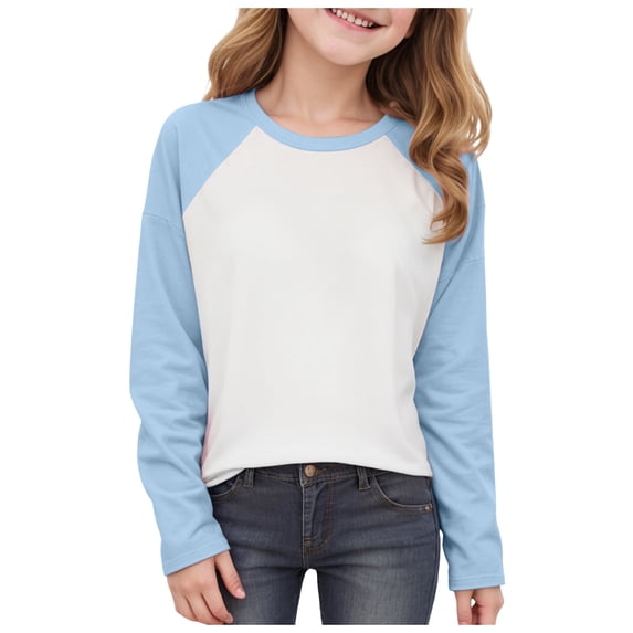 Tshirts For Kids Girls Kids Clothes Girl's Color Block Cotton Long Sleeve T Shirts Crewneck Loose Fit Tunic Tops Fall Casual Blouses