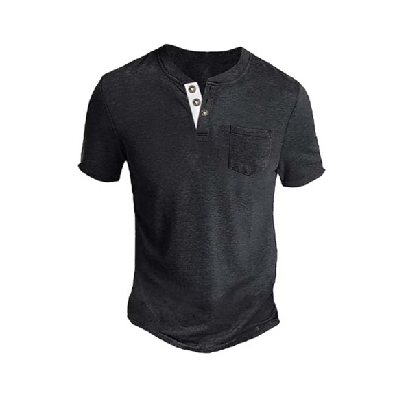 Tshirts For Men Short Sleeve Henley Shirts Solid Color Button Fitness Tees Summer Casual Tee Tops
