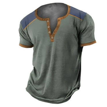 Tshirts For Men Vintage Henley Shirts V Neck Button Short Sleeved Tees Summer Casual Tee Tops