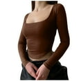 thumbnail image 1 of Tshirts For Women Autumn Winter Solid Color Deep U Neck Long Sleeve Slim Sexy Casual Crop Tops T Shirts Holiday Wear, 1 of 8
