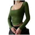 thumbnail image 1 of Tshirts For Women Autumn Winter Solid Color Deep U Neck Long Sleeve Slim Sexy Casual Crop Tops Tee Shirts Daily-Wear, 1 of 8