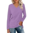 thumbnail image 1 of Tshirts For Women Solid Color V Neck Long Sleeve Casual Tops Pullover Tee Shirts Activewear,Purple,L, 1 of 5