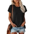 thumbnail image 1 of Tshirts For Women Summer Solid Color Round Neck Short Cap Sleeve Loose Fit Casual Tops Pullover T Shirts Holiday Wear,Black,XL, 1 of 6