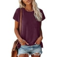 thumbnail image 1 of Tshirts For Women Summer Solid Color Round Neck Short Cap Sleeve Loose Fit Casual Tops Pullover T Shirts Outwear,Red,L, 1 of 6