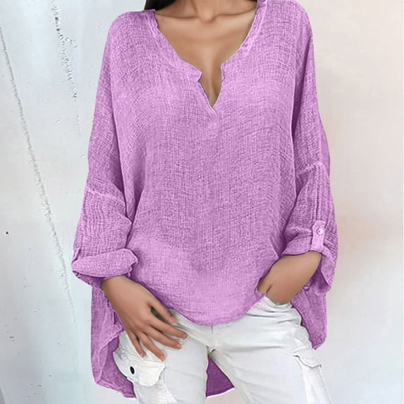 Tshirts For Women Summer Solid Color V Neck Long Sleeve Casual Tops Activewear