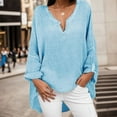thumbnail image 1 of Tshirts For Women Summer Solid Color V Neck Long Sleeve Loose Casual Tops Activewear, 1 of 3