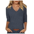 thumbnail image 1 of Tshirts For Women V Neck Summer Fashionable Comfortable Casual Fit Seven Quarter Sleeved tops T Shirts Outwear, 1 of 3