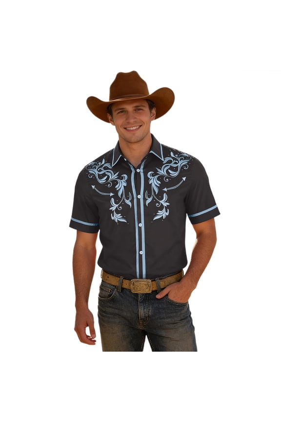 Tshirts Shirts For Men Cowboy Print Short Sleeve Casual Button Down Camp Classic Yoke Male Tees