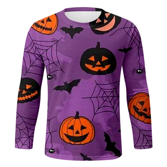 Tshirts Shirts For Men Halloween Cartoon Printed Crew Neck Long Sleeve Comfortable Tops Casual Loose Mens T-Shirts C L