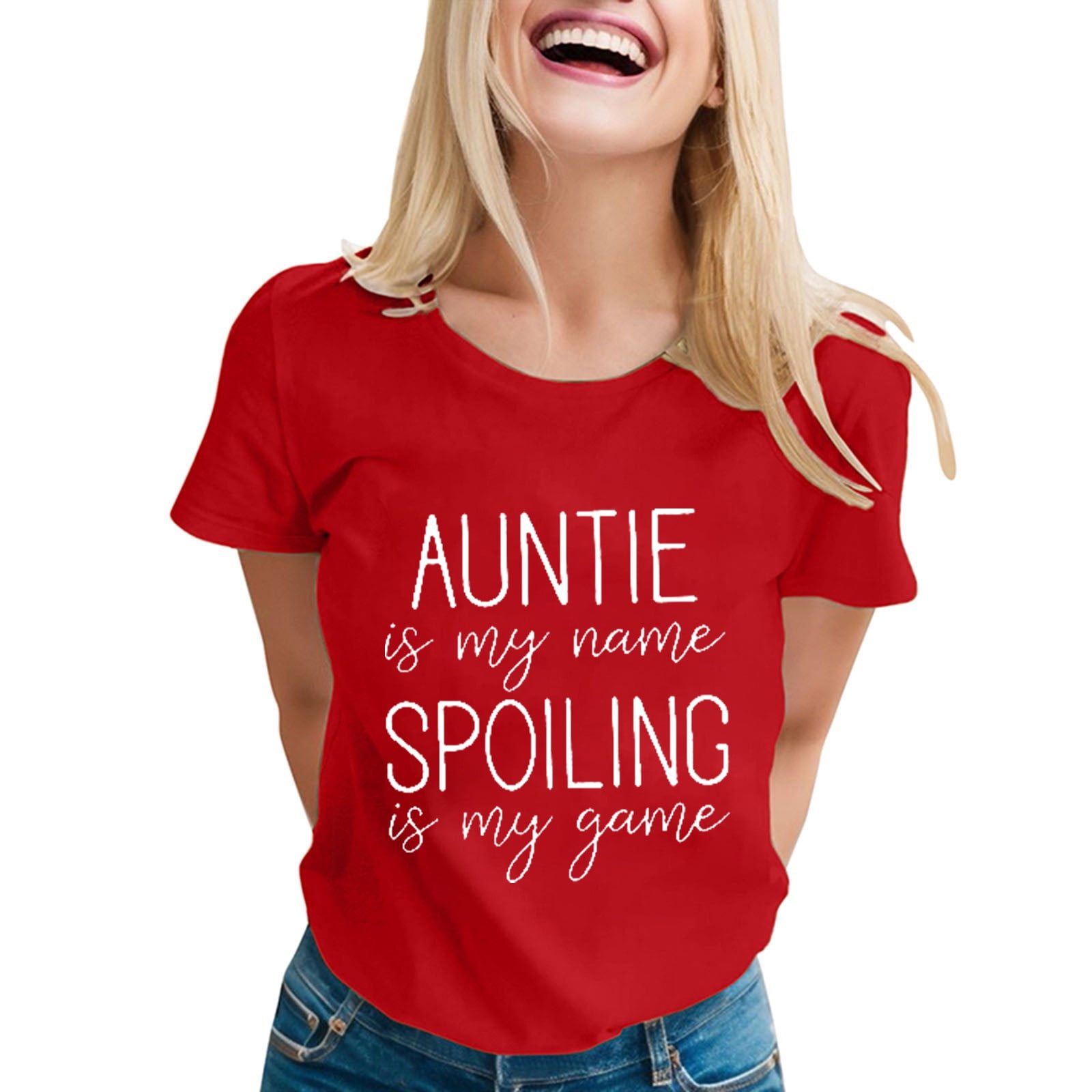 Tshirts Shirts For Women Auntie Is My Name Spoiling Is My Game For Funny Letter Print Aunt