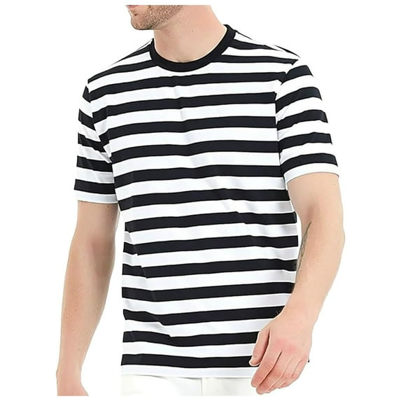 Tshirts Shirts Men European Color Blocked Striped Navy Striped Round Neck Short Sleeved Mens T -Shirts Black XL