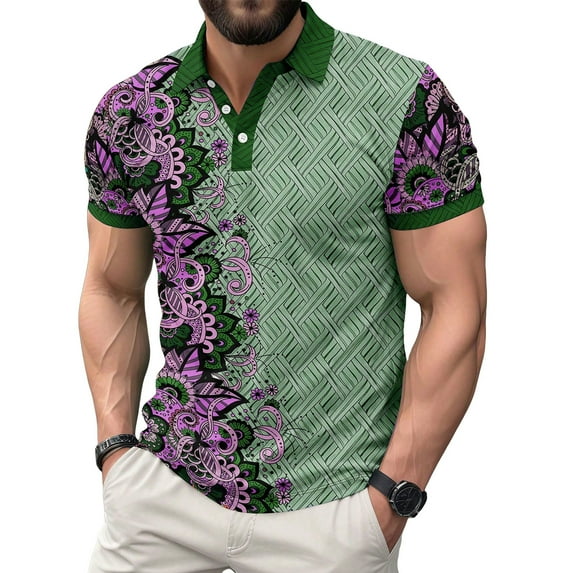 Tshirts Shirts for Men Floral Printed Casual Short Sleeve Button Up Collared Polo Shirts Breathable Summer Comfortable Slimming Shirts for Men B XXXXL