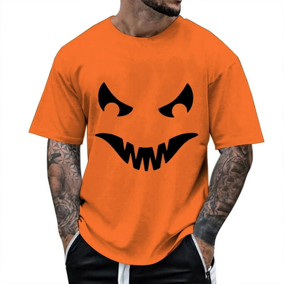 Tshirts Shirts For Men Loose Halloween Pumpkin Graphic Print Short Sleeve Crew Neck Casual Comfortable Tops Fall Outdoor Activities Shirts For Men Orange S