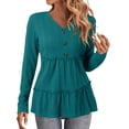 thumbnail image 1 of Tshirts Shirts for Women,Summer Blouses for Women 2024 Trendy,Women's Casual Peplum Tops V Neck Long Sleeve Knit Ruffle Hem Tunic Shirts Fall Winter 2023(Size:S), 1 of 5