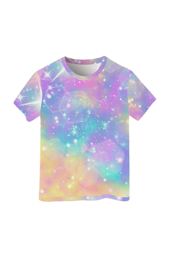 Tshirts Shirts for Girls Galaxy 3D Galaxy Print Glitter Starry Sky Short Sleeve Carnival Casual Tops