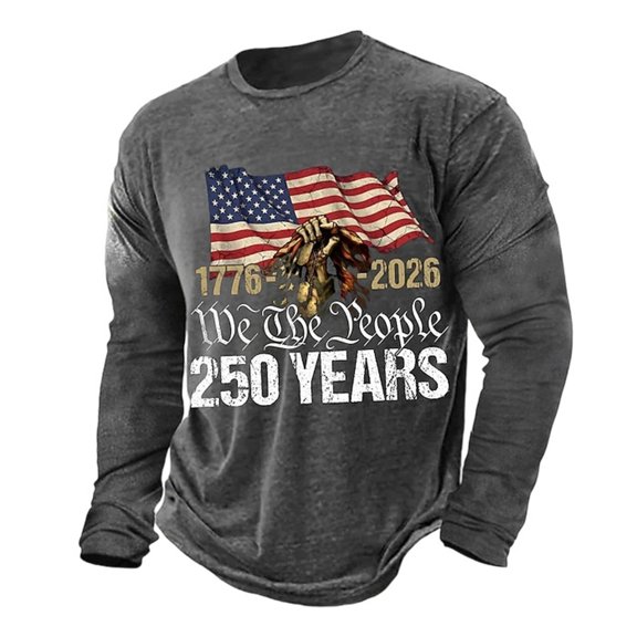 Tshirts Shirts for Men Casual 1776-2026 Flag Print Long Sleeve Comfortable Funny Graphic Crew Neck Top Men's Shirts