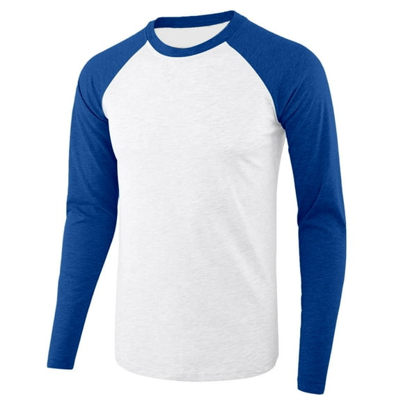 Tshirts Shirts for Men Casual Long Sleeve Crew Neck Color Block Sports Tees Comfortable Slim Fit Outdoor Activities Athletic Men's Shirts Blue L
