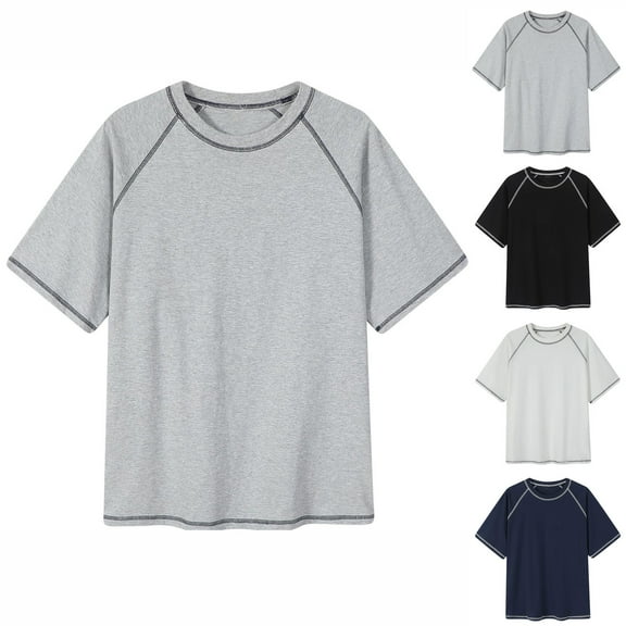 Tshirts Shirts for Men Casual Solid Color Round Neck Collection Loose Fitting Shoulder Sleeves T Shirt Skateboard Shirts for Men