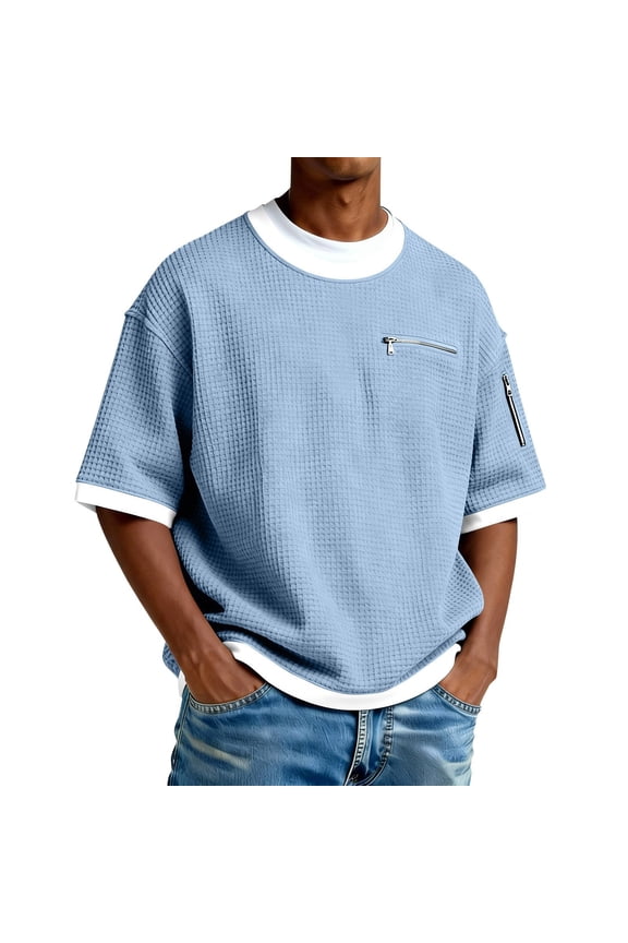 Tshirts Shirts for Men Contrast Panel Short Sleeve Tee Casual Crew Neck Summer Breathable Comfort Fit Basic Top