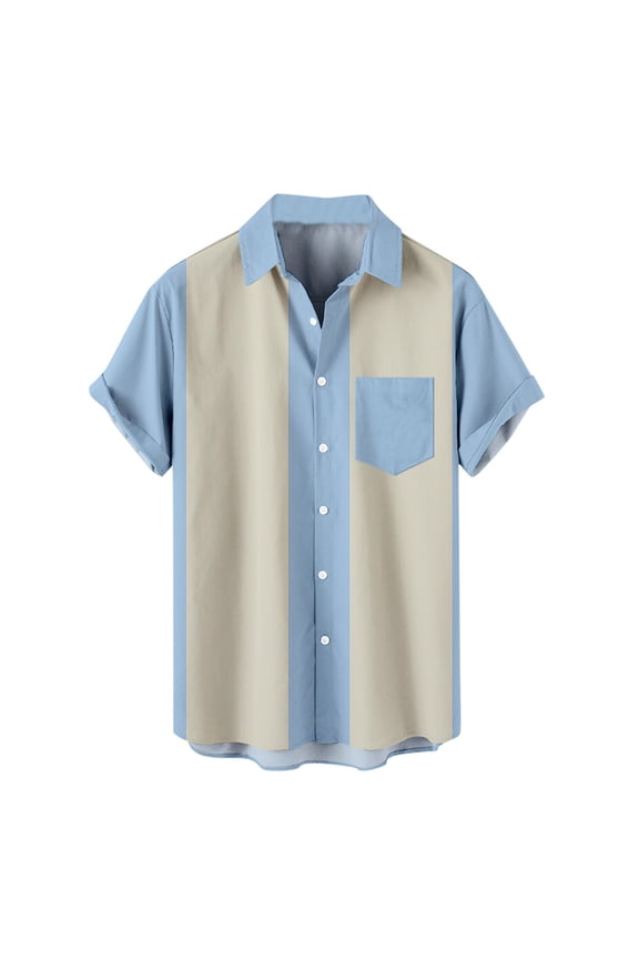 Tshirts Shirts for Men Cotton,Men's Retro Button Down Bowling Shirts 50s Rockabilly Style Summer Tops Cuban Style Camp Shirt with Pocket