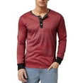 thumbnail image 1 of Tshirts Shirts for Men Henley Neck Long Sleeve Button Striped Tees for Casual Comfortable Slim Fit Fall Winter Fashion Shirts for Men Red L, 1 of 5