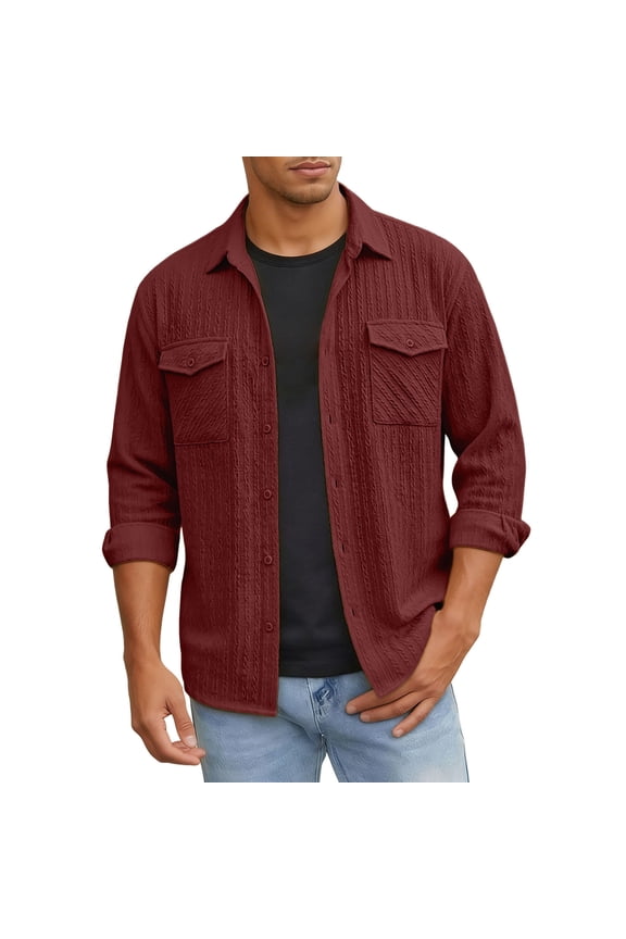 Tshirts Shirts for Men Jacquard Pattern Casual with Chest Pocket Comfortable Breathable Long Sleeve Tops