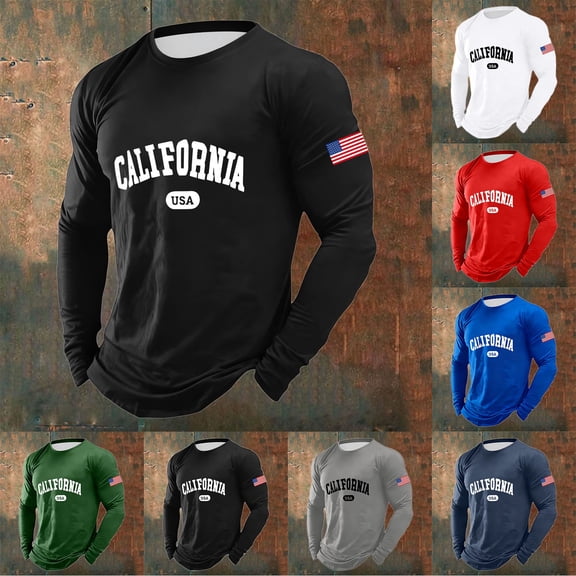 Tshirts Shirts for Men Letter Print Graphic Long Sleeve Crewneck Casual Comfortable Funny Shirts for Men