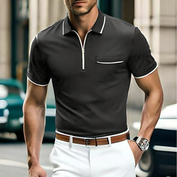 Tshirts Shirts for Men, Man StreakLapelShort SleevePol ShirtFallowColor ContrastPol Shirt