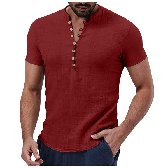 Tshirts Shirts for Men,Short Sleeve T-Shirt Casual Solid Top Summer Comfortable Beach Breathable Relaxed Fit,Gym Shirts Men,L,Red